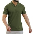 thumbnail image 2 of Vivianyo HD Men's Muscle V Neck Polo Shirts Slim Fit Solid Short Sleeve Cotton Golf T-Shirts Ribbed Knit Soft Tees Army Green, 2 of 6
