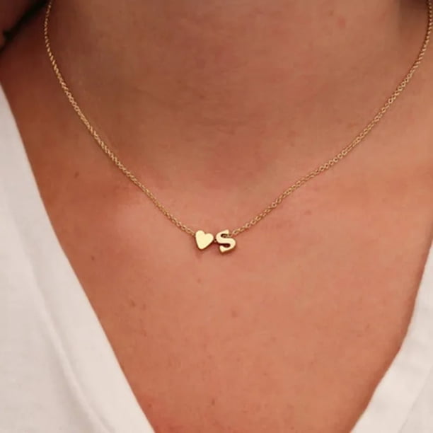 SUMENG-collar con inicial delicada de corazón pequeño para mujer, Gargantilla con nombre y letras en Color dorado y plateado, colgante, regalo de joyería