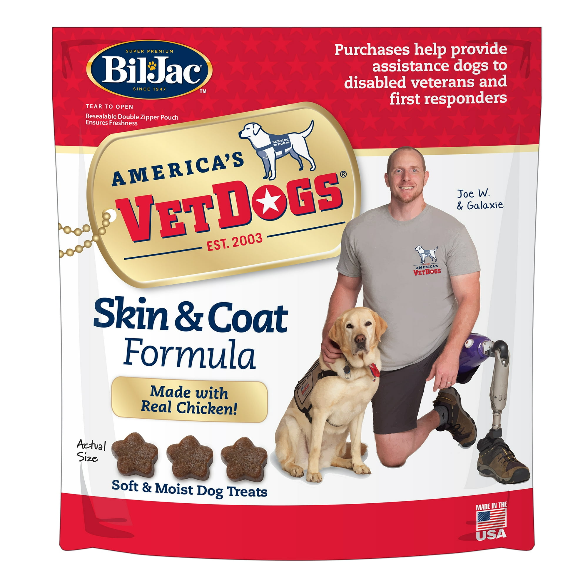 Bil-Jac VetDogs Veteran's K-9 Corps Skin & Coat Formula, Soft & Moist Dog Treats, Chicken, 10 oz