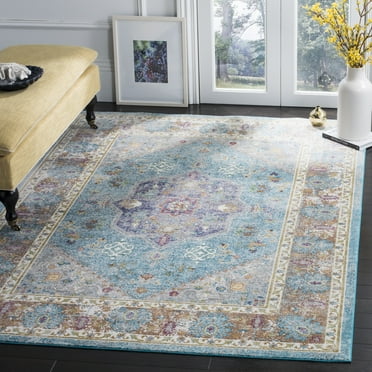 SAFAVIEH Aria Rosalin Traditional Area Rug, Blue/Cream, 6'5" x 6'5" Square