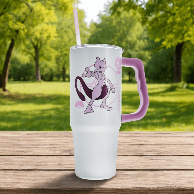 Pokemon Mewtwo & Type 30oz Stainless Steel Tumbler with Handle and Straw