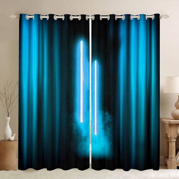 Feelyou Glitter Cyan Lines Curtains Pack of 2 (42x84 Each) for Kids, Neon Gradient Lightning Curtains Blackout, Modern Fashion Abstract Bedroom Curtains, Black Out Curtains Decor