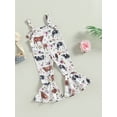 thumbnail image 4 of Kids Baby Girl Suspender Jumpsuit Casual Summer Bull Head Floral Print Rompers Flared Pants for Toddler, 4 of 10
