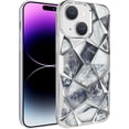 thumbnail image 2 of Compatible with iPhone 15 Plus Shiny Plating Marble Case with Detachable Glitter Paper for Women Men Fashion Luxury Electroplated Soft TPU Camera Protection Shockproof Phone Cover, Silver, 2 of 6