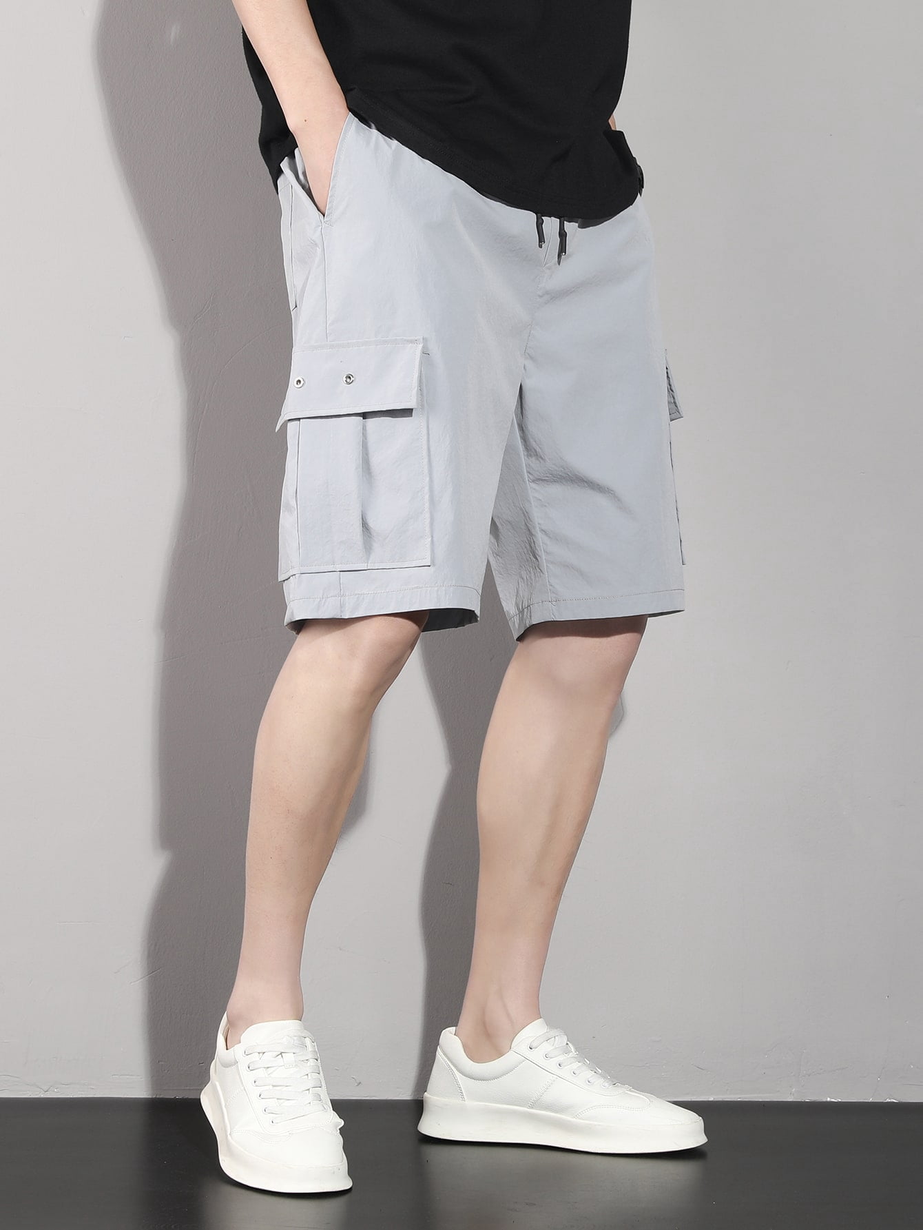 Light Grey Casual Men Flap Pocket Side 