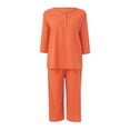 thumbnail image 2 of Gibobby Conjunto de sudadera informal para mujer Mujer Casual Color sólido Algodón Lino Cuello redondo Manga larga Botón Top Pantalones Conjunto(Naranja,XL), 2 of 5