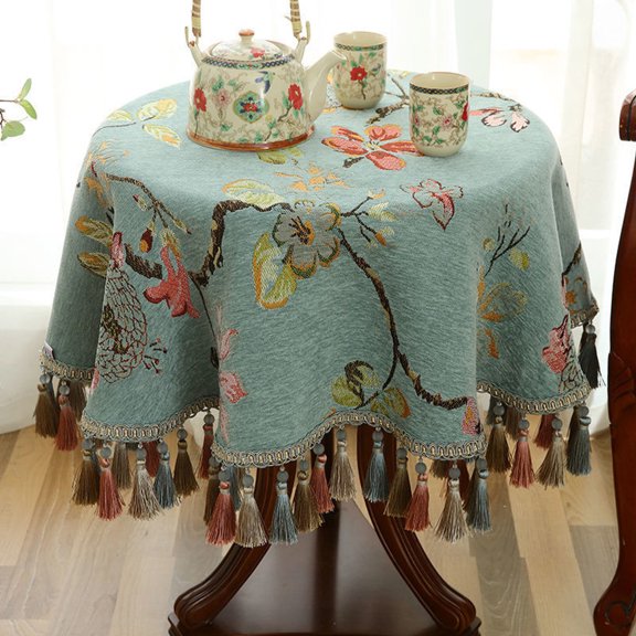 Embroider Round Tablecloth Vintage Tablecloth With Fringe Table Cover For Hoom -A-120cm