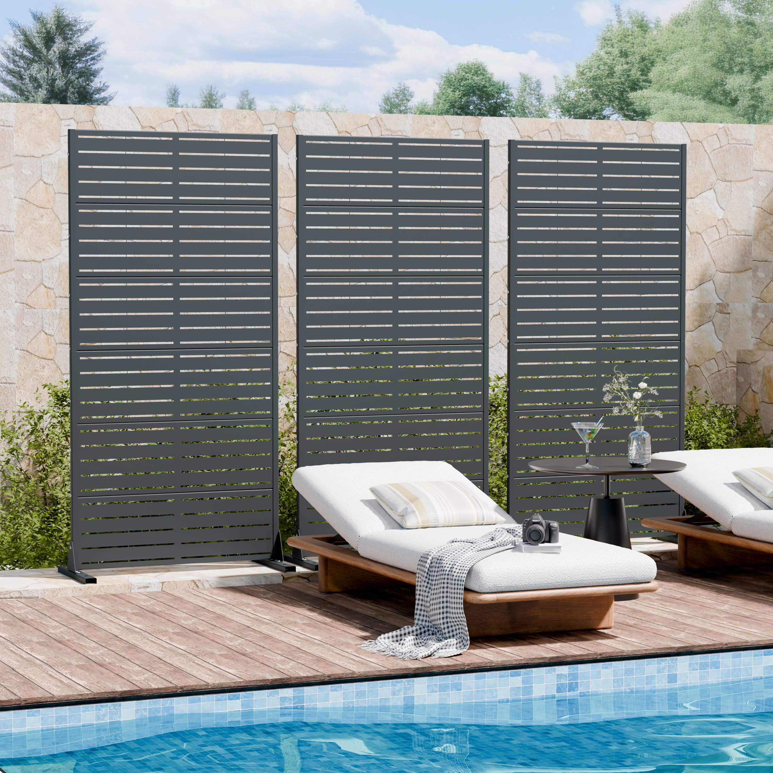MAYEERTY 2-Piece Outdoor Metal Privacy Screen 6ft × 3ft Cambrian Rock Gray, 6-Panel Classic Louvered, Weatherproof for Patio