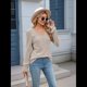 thumbnail image 4 of Blusas de Larga para Mujer, Holgadas, Elegantes, con Encaje y Cuello en V, Informales y Modernas para Usar con Leggings, Moda de Otoño Caqui L, 4 of 10