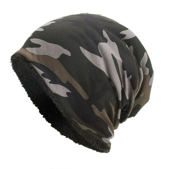 Men Women Camouflage Cotton Cap Plus Velvet Hat Warm for Autumn and Winter Black