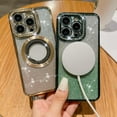 thumbnail image 2 of for iPhone 14 Pro Max Magnetic Glitter Case Compatible with MagSafe Luxury Bling Rhinestone Case with Logo View Clear Plating Sparkle Diamond and Camera Lens Protection for Women Girls, Green, 2 of 8