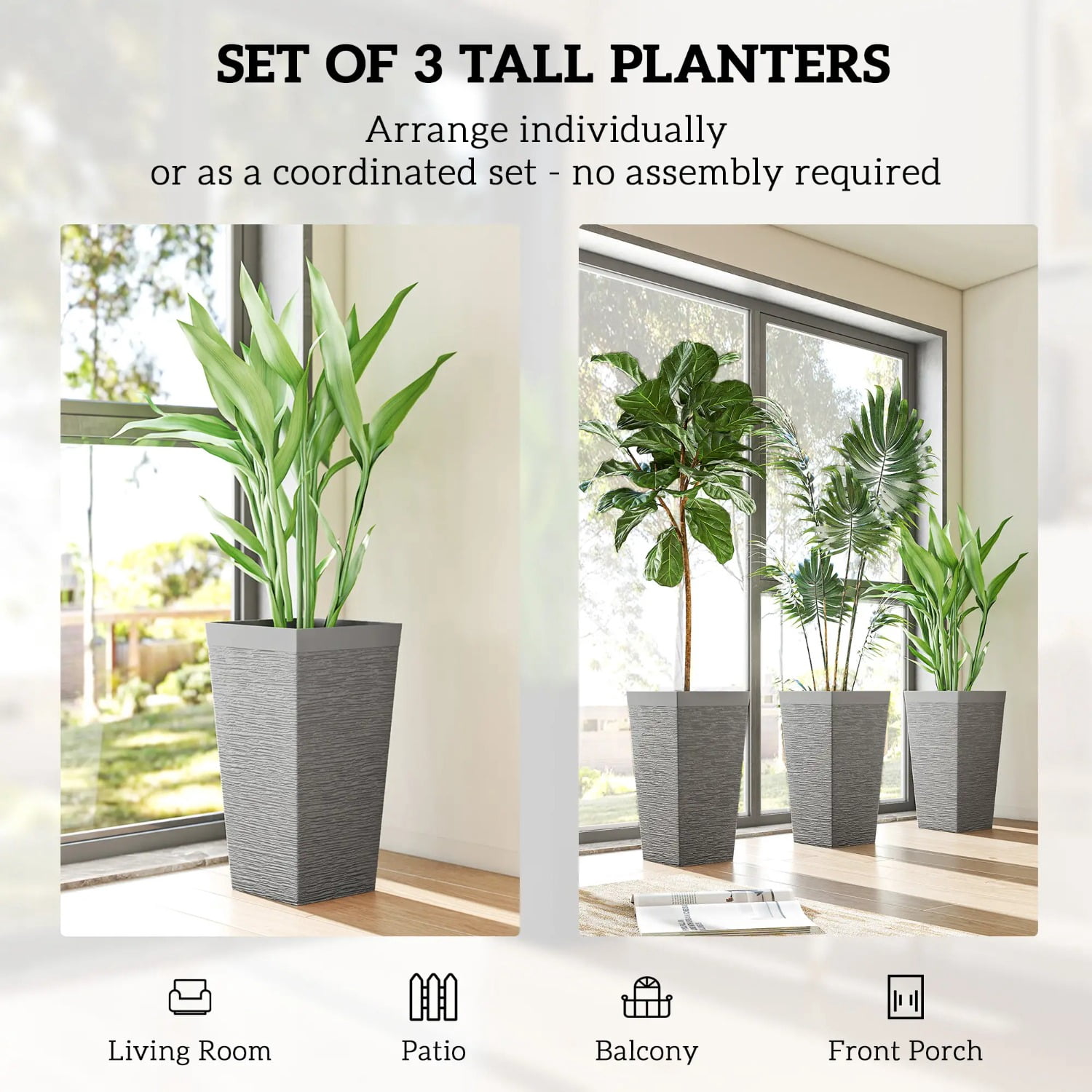 Set of 3 Plastic Flower Pots