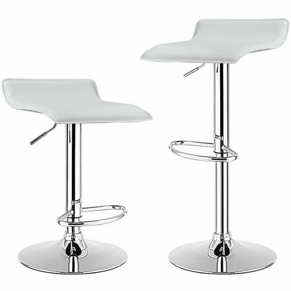 Gymax Set of 2 PU Leather Swivel Bar Stool Adjustable Kitchen Counter Bar Chairs White