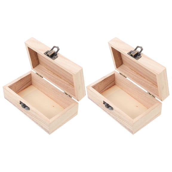 LOLIPPYY 2-Pack Unfinished Wooden Treasure Chest Boxes for Crafting, Paintable Storage, Decorative Wood Box Set for Projects