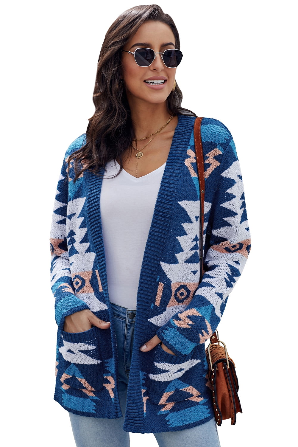 SHEWIN Womens Open Front Cardigans Sweater Plus Multicolor Blue Chunky Sweaters for Women Long Sleeve Cardigans Sweaters Coats with Pockets 2XL size 18-20 - Walmart.com