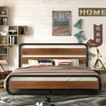 thumbnail image 2 of Allewie Walnut King Size Heavy Duty Platform Metal Bed Frame with Wooden Headboard & Footboard and Under-Bed Storage, 2 of 7