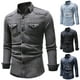 thumbnail image 5 of camisa de hombre de manga larga de mezclilla lavada con cuello de solapa y botón de bolsillo de color sólido Pompotops oipoqjl27485, 5 of 6