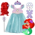 thumbnail image 2 of Disfraz de princesa Ariel de La Sirenita para niñas de Disney, vestido de malla con lentejuelas y mangas voladoras, ropa para fiesta de cumpleaños y carnaval, 2 of 5