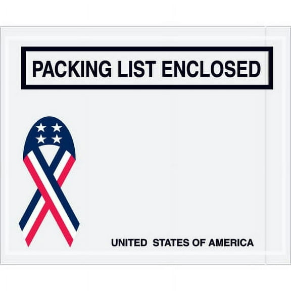 "Packing List Enclosed" 4 1/2 x 5 1/2" U.S.A. Flag Envelopes 1000/Case