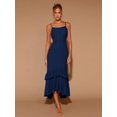 thumbnail image 7 of Navy Blue Womens Ruffle Hem Long Sleeve Round Neck Maxi Dress For Dates Parties All Seasons, 7 of 7