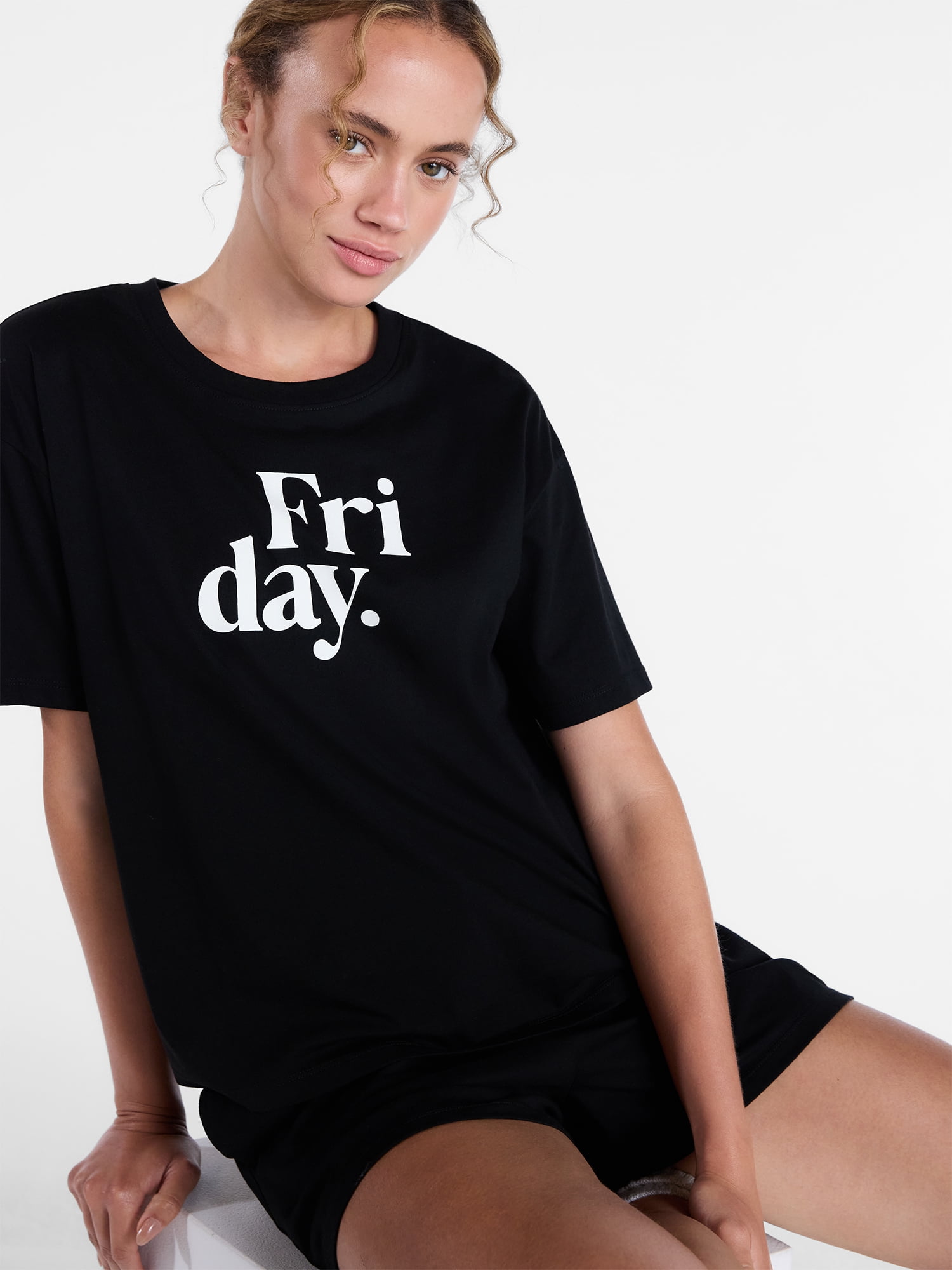 Joyspun Women's Cotton Jersey Sleep Graphic Tee with Short Sleeves, Sizes XS-3X