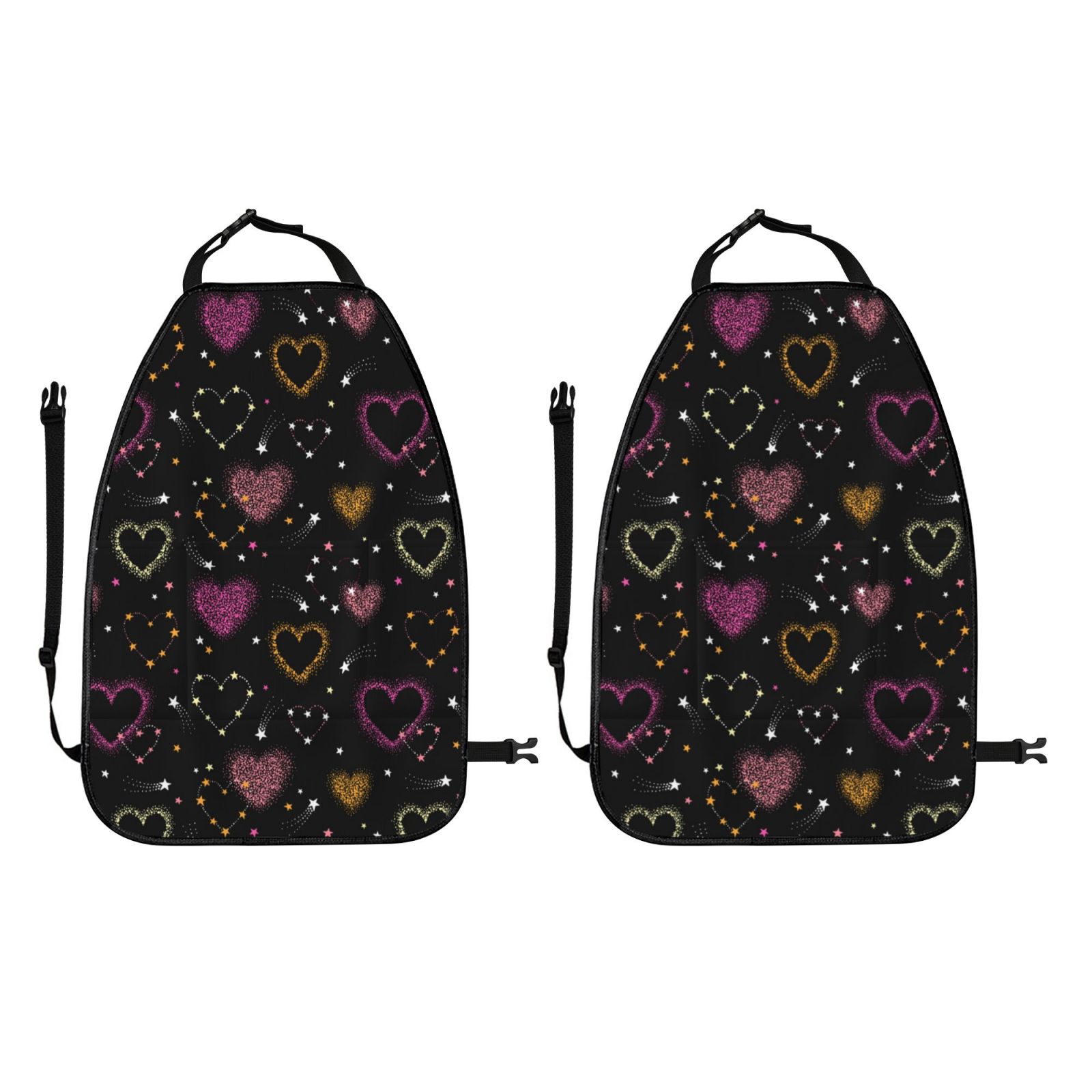 Kdxio Heart and Stars Print 2 Pack Car Kick Mat Seat Cover Back Protector Mat with Pockets for Organizer Backseat Protector and Storage Anti Kick Pad for Vehicles