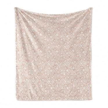 Volleyball Soft Flannel Fleece Blanket, Continued Layout of Different Ball Outline Drawings on a Plain Background, Cozy Plush for Indoor and Outdoor Use, 50" x 60", Dark Peach White, by Ambesonne