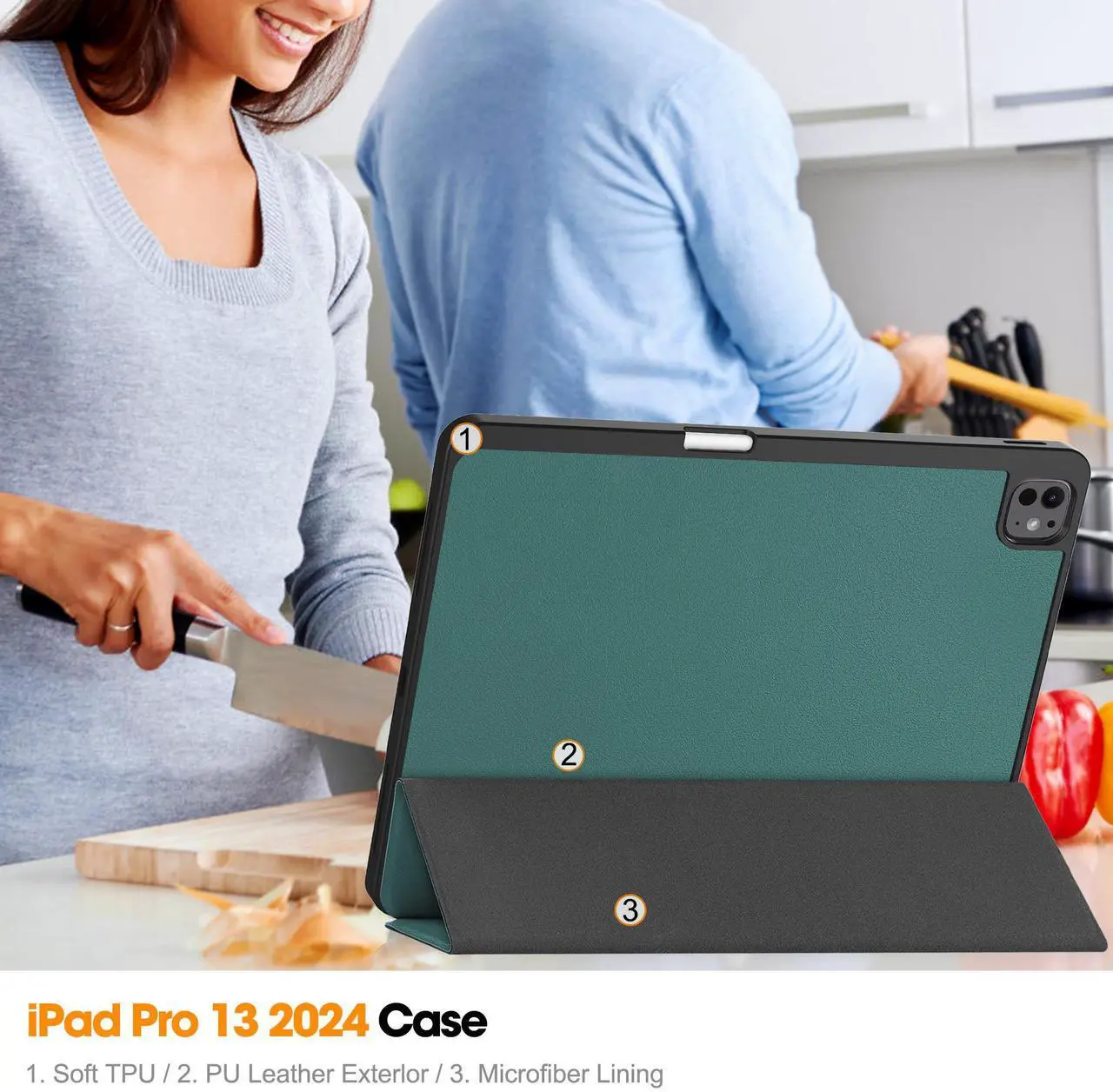 Case for iPad Pro 13 Inch M4 2024 A2925 A2926 A3007, Slim Smart Stand Cover Protective Cover with Pencil Holder, Stand, Universal Stylus Pen,Support Apple Pencil Charging + Auto Wake/Sleep