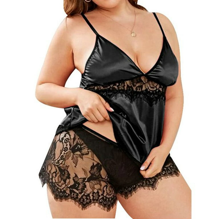 Aayomet Plus Size Lingerie For Women Women Lingerie Set with Garter Bra and  Panty Lace Underwire Lingerie Sets,Black XXL