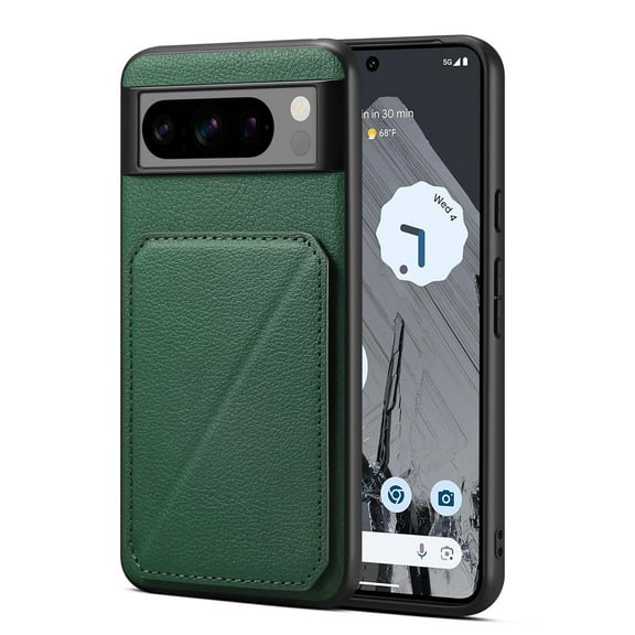 SaniMore for Google Pixel 8 Pro Case, PU Leather Skin & Rugged PC Backplane Card Slots [Up to 2] Shockproof Anti-fall Flip Kickstand Slim Lightweight Business Shell for Google Pixel 8 Pro, Green