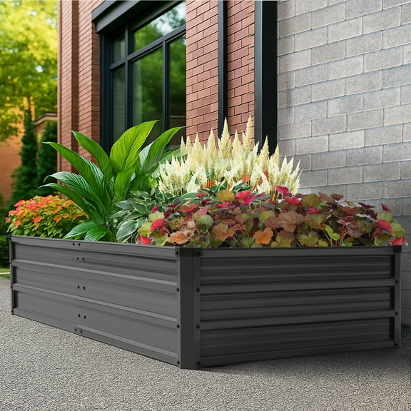 Nuu Garden 6x3x1ft Rectangular Galvanized Raised Garden Bed for Gardening Elevated Planting Metal Planter Box Outdoor Patio Planting Bed for Vegetables Flowers Herb, Dark Gray