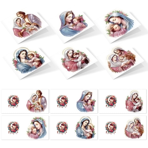 6pcs Diamond Painting Kit Greeting Card, Virgin Jesus 5D DIY Diamond Handmade Holiday Greeting Card with Envelope, Christmas Gift Congratulation