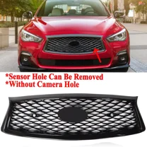 For Infiniti Q50 Sedan 2018-2021 Gloss Front Hood Bumper Upper Grill With Sensor