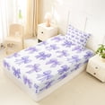 thumbnail image 4 of Manfei Purple Gingham Bow Print Twin Sheet Sets for Girls, Cute Ribbon Bows Bedding, 3pcs, 4 of 5