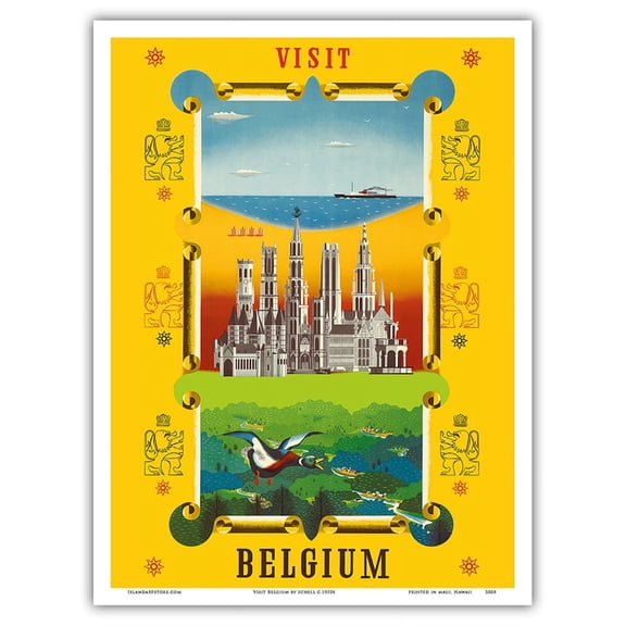 Visit Belgium - Vintage Travel Poster by Schell c.1950s - Master Art Print (Unframed) 9in x 12in