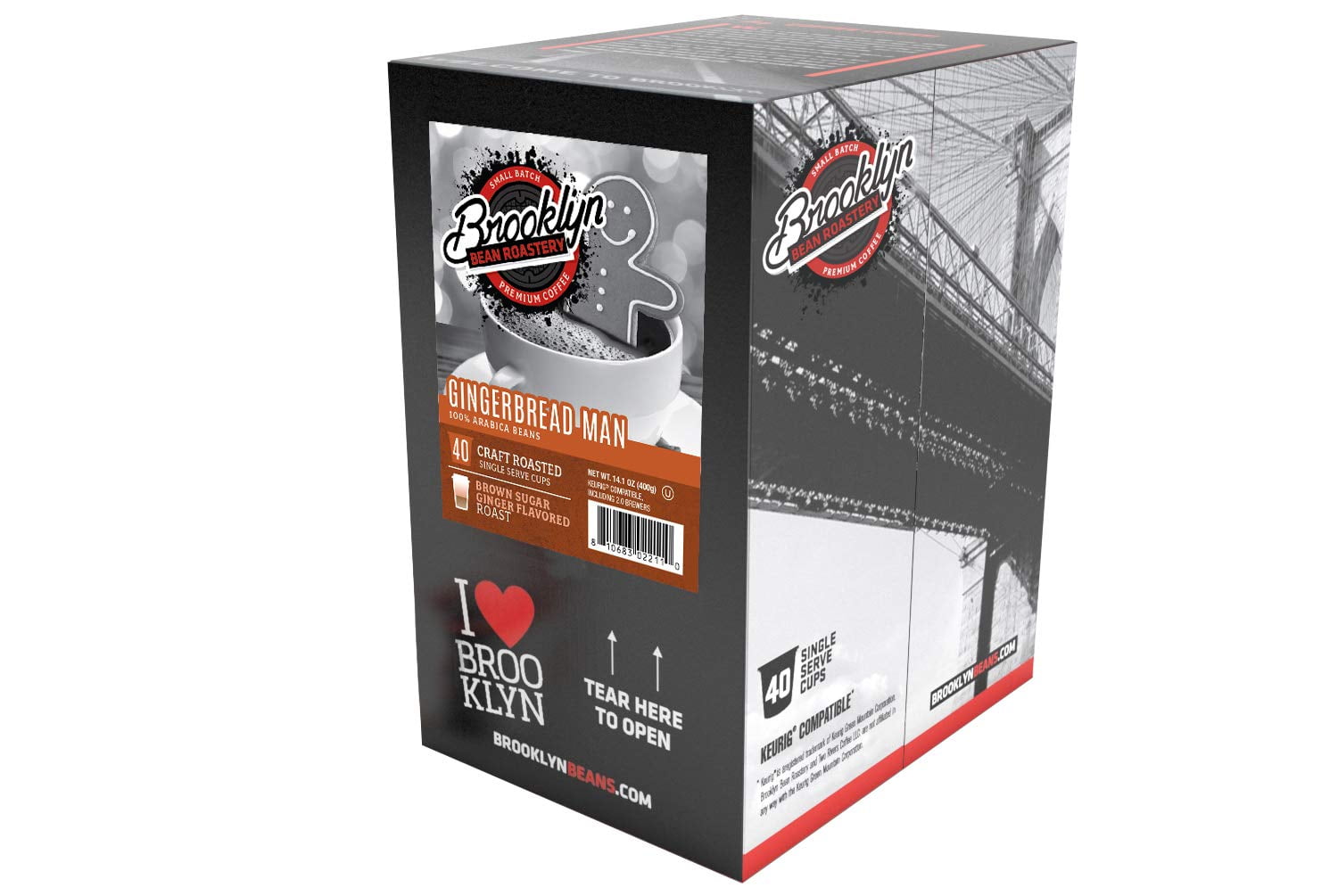 Brooklyn Bean Roastery Gingerbread Man Coffee Pods for Single-Serve Coffee Brewers, 40-Pack