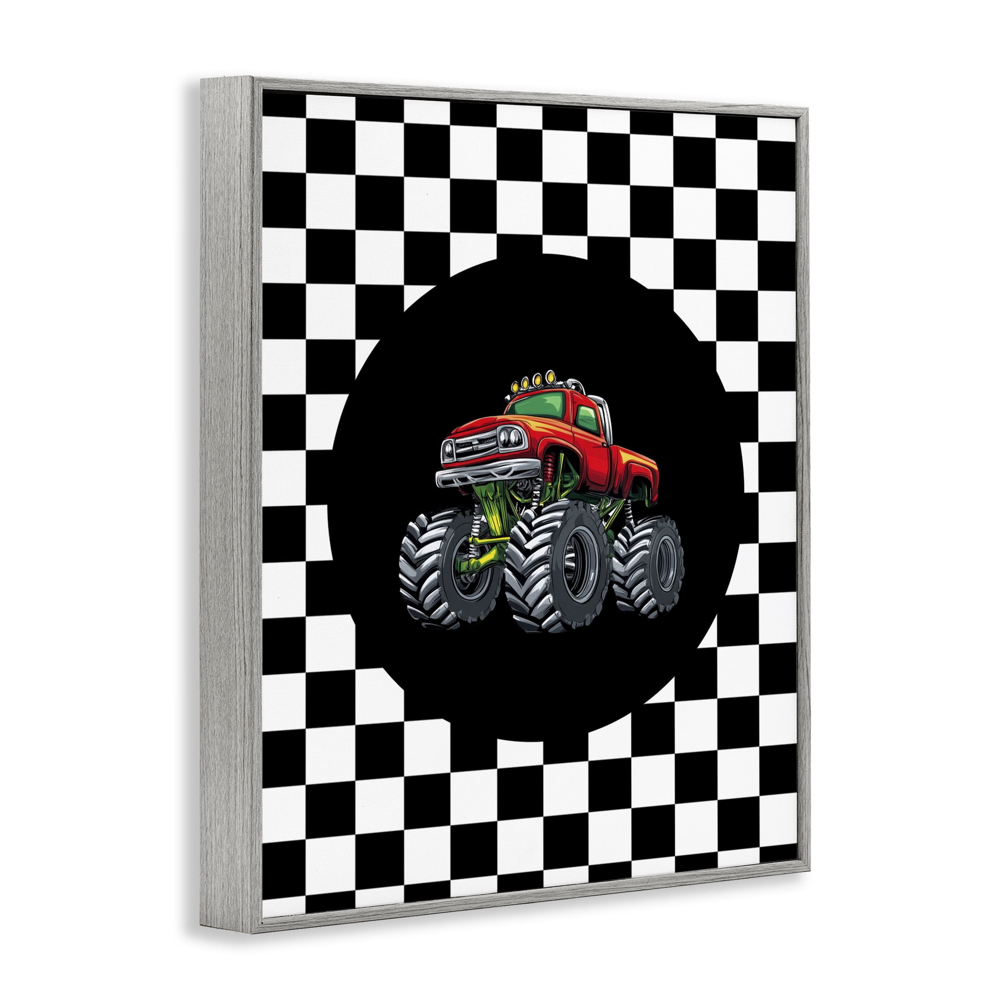 Monster Truck Dude Gray Framed Giclee Art, design by Kim Allen