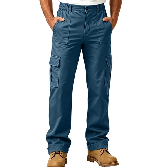 LONKITO Cargo Pants for Men, Lightweight Multi Pockets Outdoor Hiking Pants Elastic Waist Straight Leg Work Pants, Size XL
