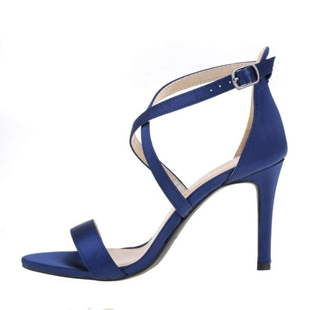 

Women Heeled Sandals Cross Ankle Strap Sandals Open Toe Strappy High Heels Party Wedding Shoes