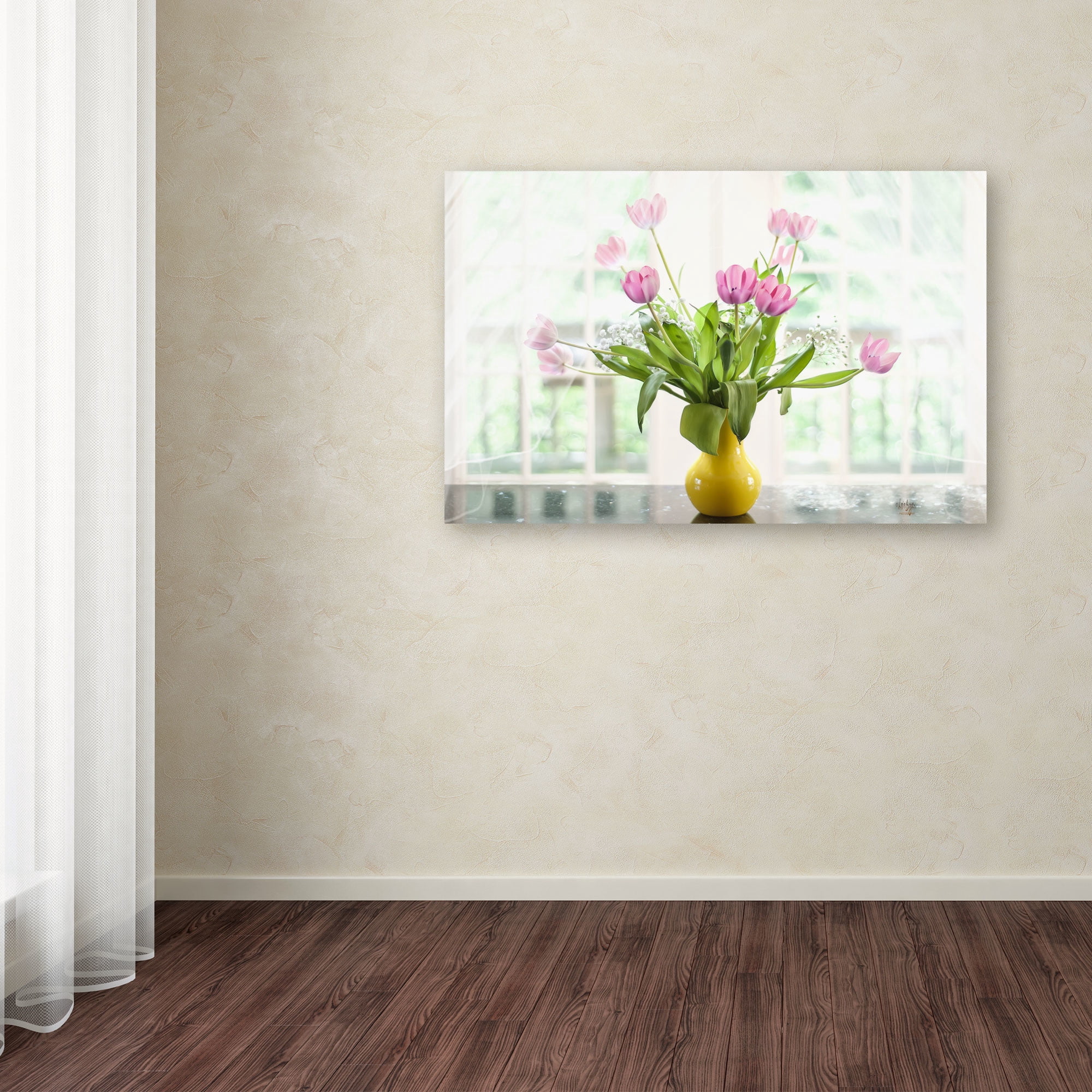 Trademark Fine Art "Pink Tulips in the Window" Canvas Art by Lois Bryan