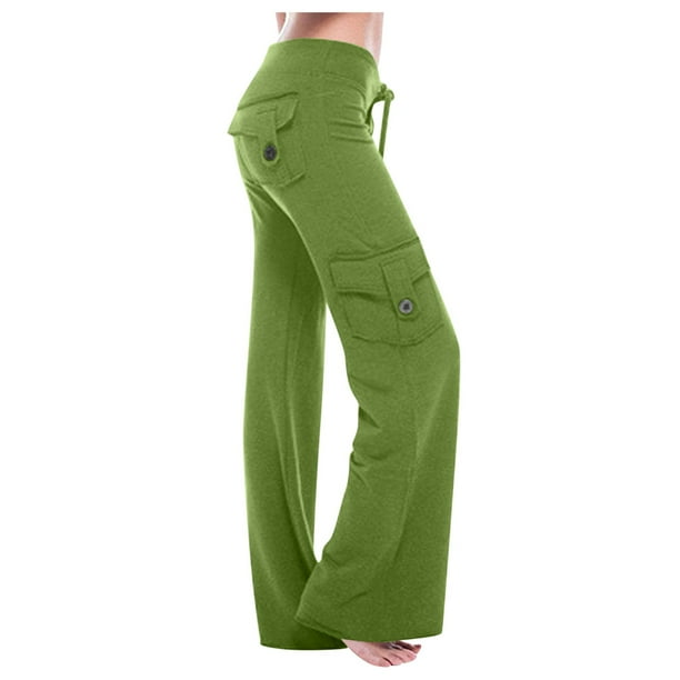 Pantalones de yoga anchos para mujer con bolsillos cargo - Poliéster spandex, cintura elástica, pantalones palazzo elásticos, aptos para el gimnasio/entrenamiento/uso informal