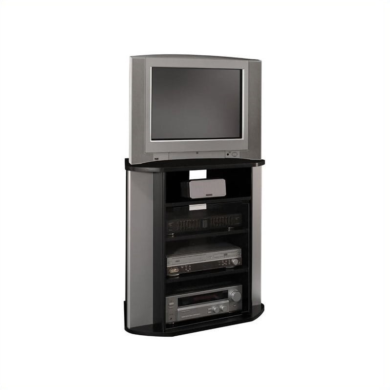 Bush Furniture Visions Tall Corner Tv Stand In Black And Metallic