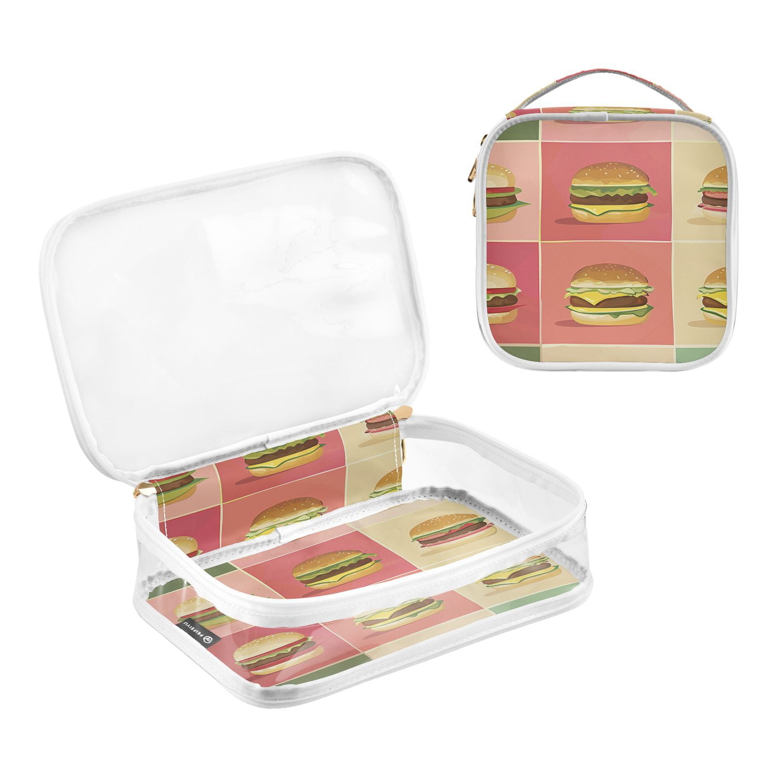Clear Makeup Bags with Handle Large Opening 2 Pack Set Toiletry Bag Quart Size Bag, for Women Man Traveling Travel Essentials, Toiletries and Other. Colorful Hamburger