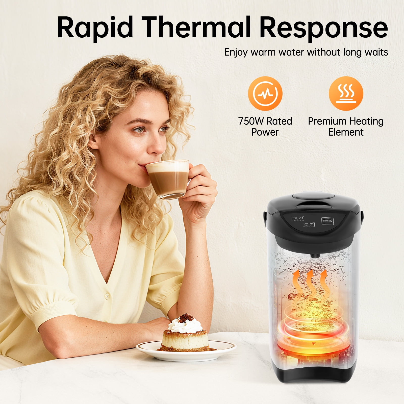 4L Household Electric Kettle for Boiling Water, 750W Stainless Steel Heat Preservation Water Boiler, Three Dispensing Modes