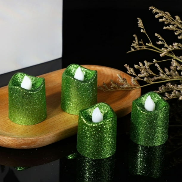 Pack de 6 luces LED para velas | Juego de velas electrónicas sin llama, plástico dorado, rojo, verde | Alimentado por batería, parpadeo realista, ahorro de energía | Decoración navideña interior