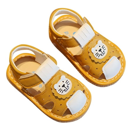 

Kids Hiking Shoes 15 Baby 2024 Little Sandals Walking Shoes Soft Sole Slip Baotou Shoes Yellow