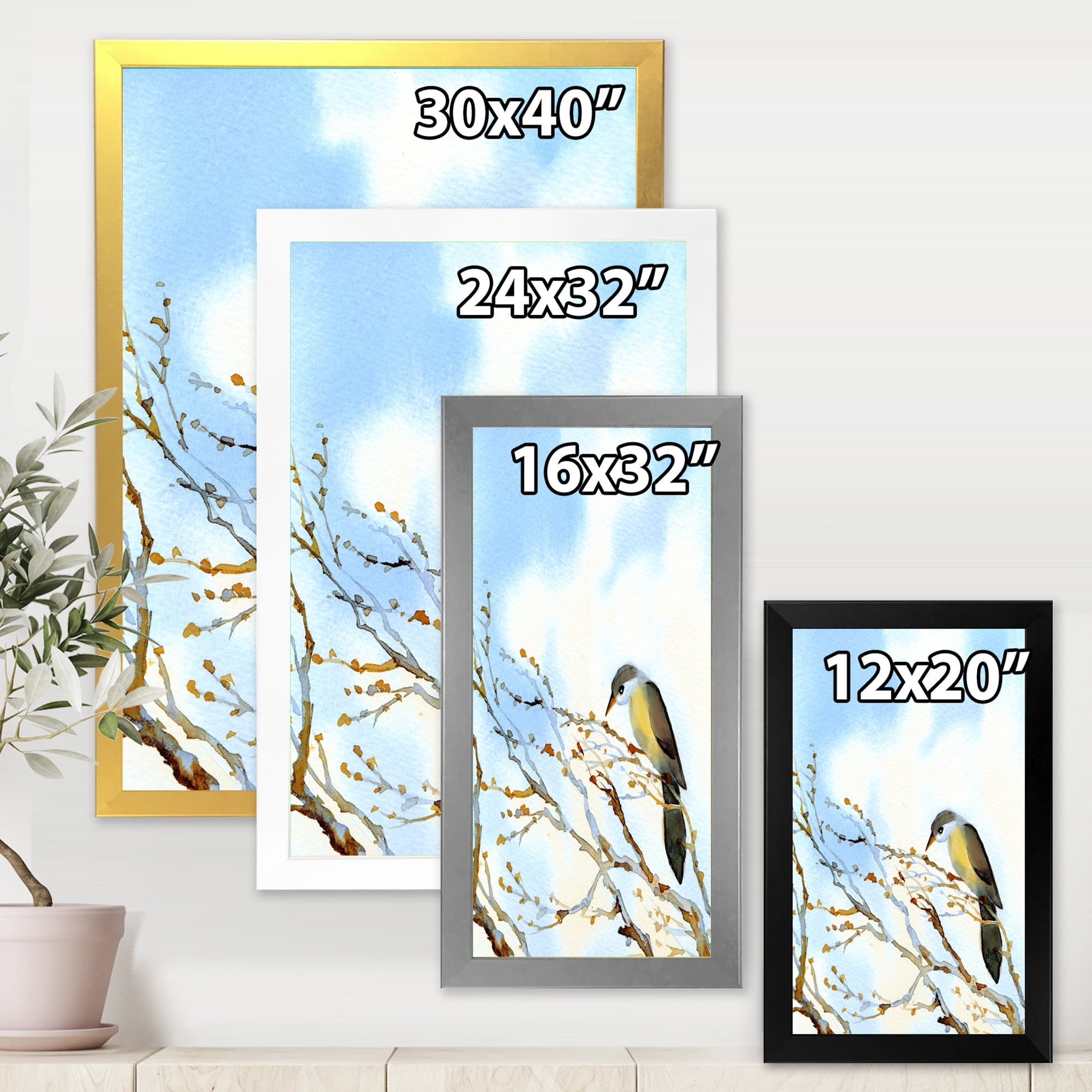 Designart 'Old Bird Sitting On Tree' Traditional Framed Art Print
