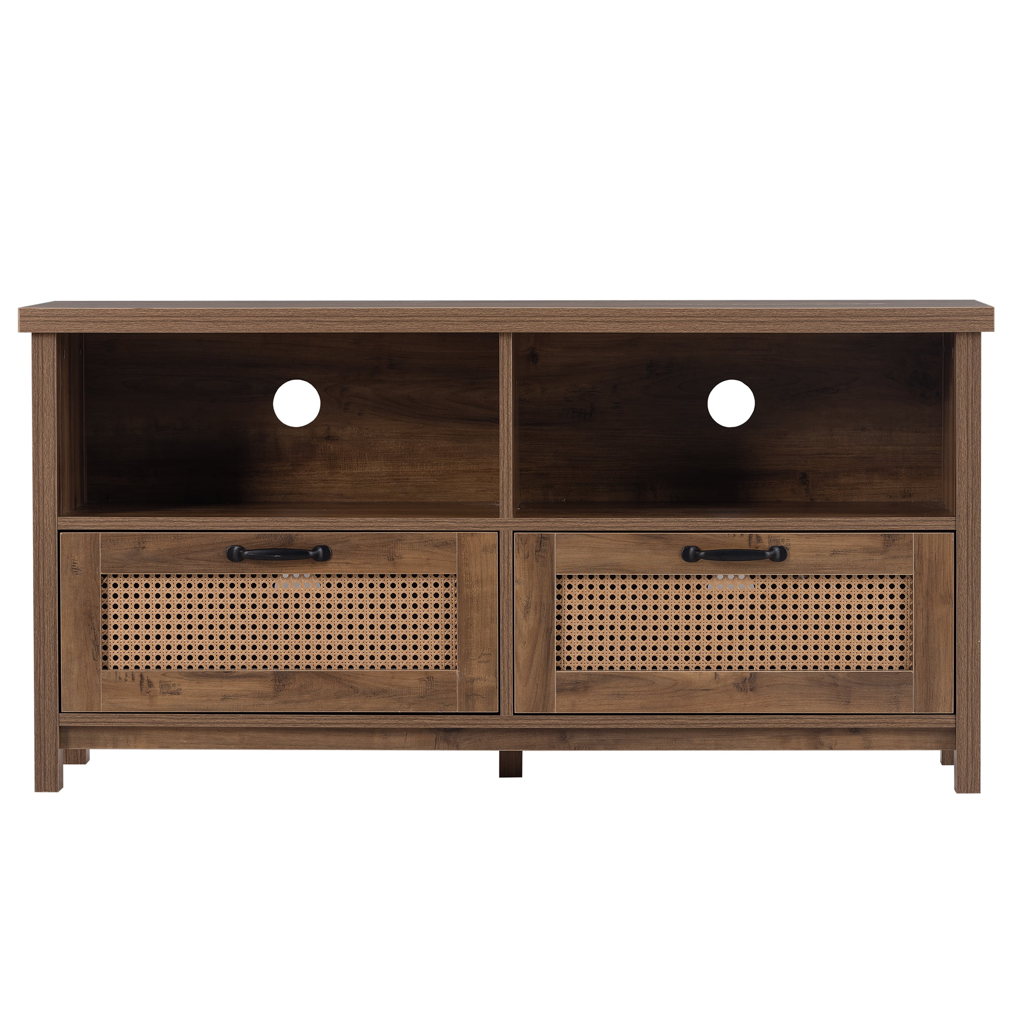 Resenkos Rattan Entertainment Media Center for up to 55 inches TV, TV Console Stand Cabinet with 2 Drawer and 2 Open Shelves Brown Resenkos Rattan Entertainment Media Center for up to 55 inches TV, TV Console Stand Cabinet with 2 Drawer and 2 Open Shelves Brown