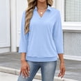 thumbnail image 4 of Lumtrix Womens Polo Shirts 3/4 Sleeve Collared Tops Business Casual Tops Collared V Neck Dressy Blouses Loose Fit Sky Blue S, 4 of 6