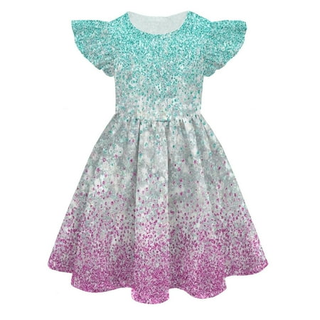 

XFHLMJFF Baby Girl Dress Party Flowy Fancy Color 3D Print Cute Personality Fashion Princess Fly Sleeve Back to School Sundress